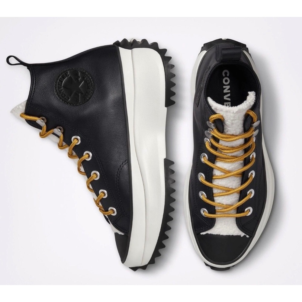 Converse Run Star Hike Leather Sherpa Platform High Top Black Size 8.5 Sneaker